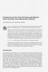 Comments on the Late Devonian placoderms from the Holy Cross Mountains (Poland) ALEXANDER IVANOV andMICHAŁ GINTER