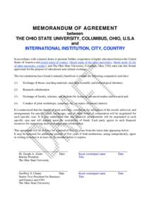 MEMORANDUM OF AGREEMENT between THE OHIO STATE UNIVERSITY, COLUMBUS, OHIO, U.S.A and