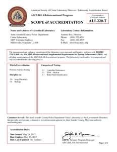 American Society of Crime Laboratory Directors / Laboratory Accreditation Board  ASCLD/LAB-International Program SCOPE of ACCREDITATION