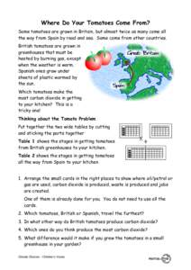 Where Do Your Tomatoes Come From? Some tomatoes are grown in Britain, but almost twice as many come all the way from Spain by road and sea. Some come from other countries. British tomatoes are grown in greenhouses that m