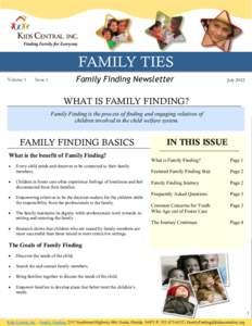 Finding Family for Everyone  FAMILY TIES Volume 1  Family Finding Newsletter