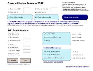 Corrected Sodium Calculator (DKA) 1st Glucose (mmol/L) 2nd Glucose (mmol/L)  1st Na (mmol/L)