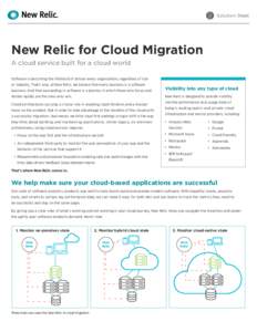 Solution Sheet  New Relic for Cloud Migration A cloud service built for a cloud world Software is becoming the lifeblood of almost every organization, regardless of size or industry. That’s why, at New Relic, we believ