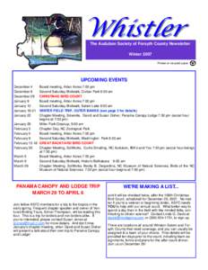 Whistler  The Audubon Society of Forsyth County Newsletter Winter 2007 Printed on rec ycled paper