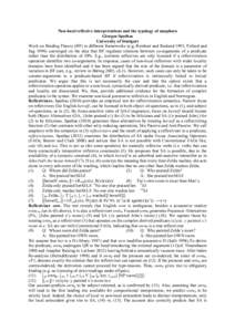 Non-local reflexive interpretations and the typology of anaphora Giorgos Spathas University of Stuttgart Work on Binding Theory (BT) in different frameworks (e.g, Reinhart and Reuland 1993, Pollard and Sag[removed]converge