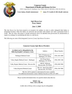 Cameron County Department of Health and Human Services 1390 W. Expressway 83 • San Benito, Texas 78586 • ([removed]Office • ([removed]Fax Yvette Salinas, Health Administrator