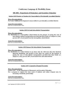 Conference Language & Flexibility Items HBDepartment of Elementary and Secondary Education SectionParents As Teachers for Unaccredited or Provisionally Accredited Districts House Recommendation: For Early 