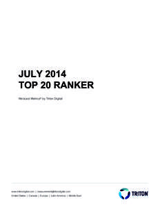 JULY 2014 TOP 20 RANKER Webcast Metrics® by Triton Digital www.tritondigital.com | [removed] United States | Canada | Europe | Latin America | Middle East