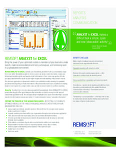 REPORTS ANALYSIS COMMUNICATION “ REMSOFT ANALYST for EXCEL