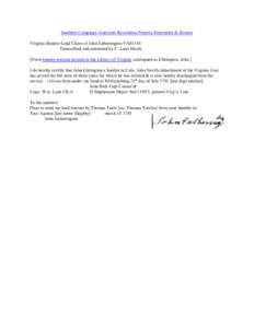 Southern Campaign American Revolution Pension Statements & Rosters Virginia Bounty-Land Claim of John Eatherington VAS1316 Transcribed and annotated by C. Leon Harris [From bounty-warrant records in the Library of Virgin