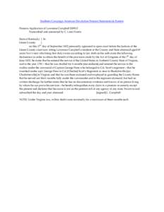 Southern Campaign American Revolution Pension Statements & Rosters Pension Application of Lawrence Campbell S30912 Transcribed and annotated by C. Leon Harris State of Kentucky } Ss Green County }