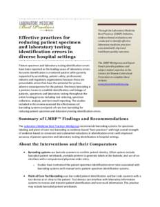 Effective practices for reducing patient specimen and laboratory testing identification errors in diverse hospital settings