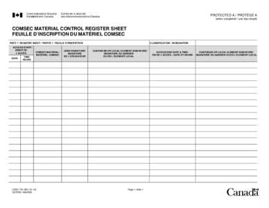 PROTECTED A / PROTÉGÉ A (when completed / une fois rempli) COMSEC MATERIAL CONTROL REGISTER SHEET FEUILLE D’INSCRIPTION DU MATÉRIEL COMSEC PART 1: REGISTER SHEET / PARTIE 1: FEUILLE D’INSCRIPTION