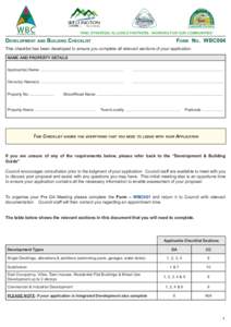 “WBC STRATEGIC ALLIANCE PARTNERS - WORKING FOR OUR COMMUNITIES”  Development and Building Checklist Form No. WBC004