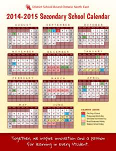 District School Board Ontario North East[removed]Secondary School Calendar A U G U S T Sun