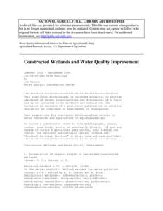 Constructed Wetlands and Water Quality Improvement