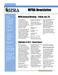 MPRA Newsletter Calendar • Jan. 25 – MPRA Annual Meeting at King William Fire & Rescue