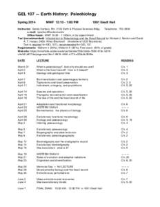 GEL 107 — Earth History: Paleobiology Spring 2014 MWF 12:10 - 1:00 PM[removed]Giedt Hall