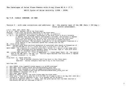 The Catalogue of Solar Flare Events with X-ray Class M1-X > 17.5 XXIII Cycle of Solar Activity[removed]by V.N. Ishkov IZMIRAN, GC RAN  Version 2 - with some corrections and additions: da - the angular span of the C