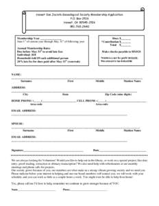 Hemet San Jacinto Genealogical Society Membership Application P.O. Box 2516 Hemet, CAMembership Year _______________