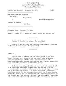 State of New York Supreme Court, Appellate Division Third Judicial Department Decided and Entered: November 20, 2014 ________________________________ THE PEOPLE OF THE STATE OF