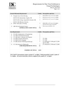 Requirements for One­Year Certificate in        Visual Technologies Effective July 2010 Page 1 of 1  General Education Requirements