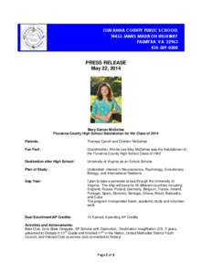 FLUVANNA COUNTY PUBLIC SCHOOLS[removed]JAMES MADISON HIGHWAY PALMYRA, VA[removed]8208  PRESS RELEASE