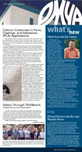 OMYA NEWSLETTER SUMMER[removed]Calcium Carbonate in Paint, Coatings, and Adhesives (PCA) Applications The versatility of today’s paints and coatings is truly impressive. There