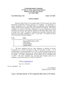 Central Information Commission 2 Floor, B –Wing, August Kranti Bhawan Bhikaji Cama Place, R.K. Puram New Delhi[removed]nd