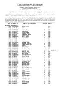 PANJAB UNIVERSITY, CHANDIGARH Notification No.M.A .(English 3rd Sem[removed]D/21 RE-EVALUATION RESULT OF THE .M.A . (English) 3rd Semester Exam. December 2012 ……… In partial supersession to this office result notific