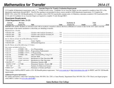 Mathematics for Transfer[removed]Associate Degree for Transfer Graduation Requirements (1) Complete all department requirements with a “C” or better in each course. Candidates for an Associate Degree are also requir