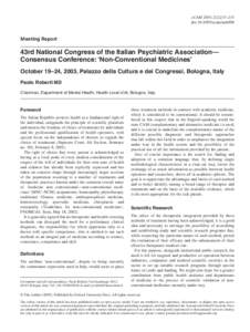 eCAM 2005;[removed]–235 doi:[removed]ecam/neh098 Meeting Report  43rd National Congress of the Italian Psychiatric Association—