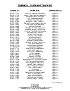 TORNADO I FUSELAGE TRACKING DRAWING NO. DETAIL NAME  DRAWING STATUS