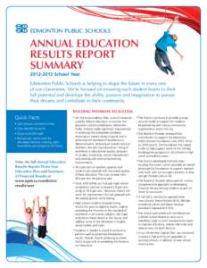 ANNUAL EDUCATION RESULTS REPORT SUMMARY[removed]School Year  Edmonton Public Schools is helping to shape the future in every one