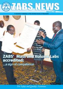 ZAMBIA BUREAU OF STANDARDS NEWSLETTER  FEBRUARY - APRIL, 2012 Volume 10, No[removed]