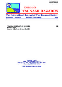 ISSN[removed]SCIENCE OF TSUNAMI HAZARDS The International Journal of The Tsunami Society
