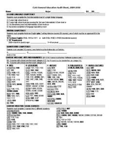 CLAS General Education Audit Sheet, [removed]Name_______________________________ Major_______________________________ BA___BS_____ SECOND LANGUAGE COMPETENCY Students must complete the 2nd intermediate level of a single