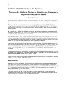 52 The Chronicle of Higher Education, May 22, 2011 (Page 1 of 3) Community-College Students Mobilize on Campus to Improve Graduation Rates By Jennifer Gonzalez