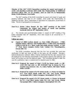 Minutes of the 181st EXIM Committee meeting for export and import of seeds and planting materials held under the Chairmanship of Additional Secretary (AKS), DAC, on 31st October, 2013 at 3.00 P.M. in Mahalanobis Room, Kr