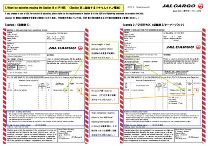 Lithium ion batteries meeting the Section IB of PI 965 （Section IB に該当するリチウムイオン電池）  添付 2、Attachment2 Issue Date（発行日）: NovIf you choose to use a DGD for section IB b