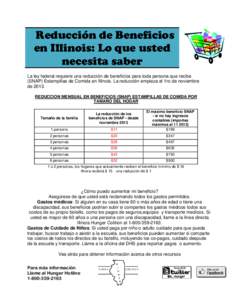 Reducción de Beneficios en Illinois: Lo que usted necesita saber La ley federal requiere una reducción de beneficios para toda persona que recibe (SNAP) Estampillas de Comida en Illinois. La reducción empieza el 1ro d