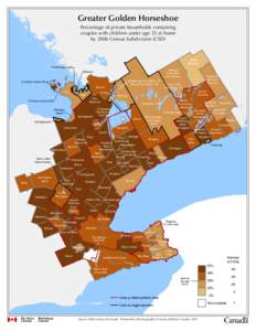 Greater Golden Horseshoe Percentage of private households containing couples with children under age 25 at home by 2006 Census Subdivision (CSD)  North