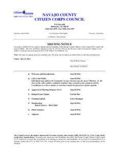 NAVAJO COUNTY CITIZEN CORPS COUNCIL P.O. Box 668 Holbrook, AZ[removed]4070 Fax[removed]Chairman: Alan DeWitt