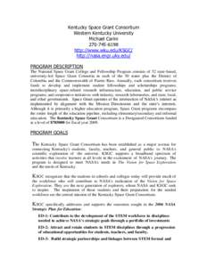 Education in the United States / Oak Ridge Associated Universities / Coalition of Urban and Metropolitan Universities / Consortia / National Space Grant College and Fellowship Program / Kentucky Space / Morehead State University / University of Louisville / Northern Kentucky University / Kentucky / Association of Public and Land-Grant Universities / American Association of State Colleges and Universities