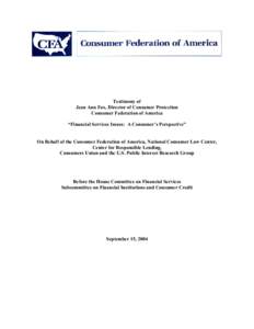 Privacy Piece of July 13, 2004 Senate Banking Committee Consumer Testimony