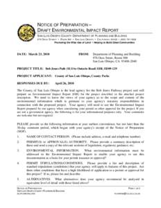 NOTICE OF PREPARATION – DRAFT ENVIRONMENTAL IMPACT REPORT SAN LUIS OBISPO COUNTY DEPARTMENT OF PLANNING AND BUILDING 976 O SOS S TREET  R OOM 200  S AN L UIS O BISPO  C ALIFORNIA 93408 [removed]Promoting th