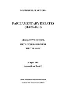 PARLIAMENT OF VICTORIA  PARLIAMENTARY DEBATES (HANSARD)  LEGISLATIVE COUNCIL