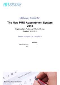 NBSurvey Report for:  The New PMG Appointment System 2013 Organisation: Pulborough Medical Group Created: [removed]