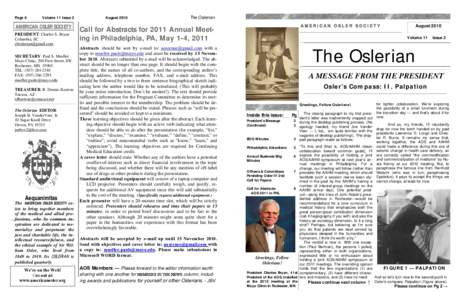 Page 6  Volume 11 Issue 2 AMERICAN OSLER SOCIETY PRESIDENT: Charles S. Bryan