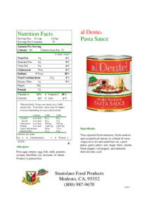 al Dente® Pasta Sauce Nutrition Facts Serving Size 1/2 cup Servings Per Container